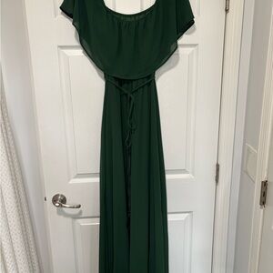 Baltic Born Dark Emerald Green Maxi Dress with Waist Tie